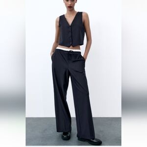 NWT Zara Navy Pinstripe Straight-Leg Pants